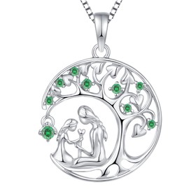 YL Mother and Daughter Necklace 925 Sterling Silver Tree of Life Pendant for Women Mum, Chain 45 + 3 cm, Silver, Cubic Zirconia