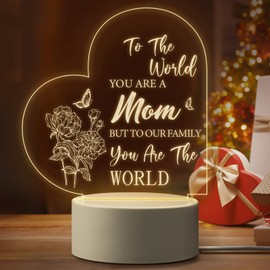BeneCharm Gifts for Mom from Daughter Son - Mother Gift Engraved Acrylic Night Light, Birthday Gifts for Mom, Mothers Day, Christmas Gifts for Mom - Warm White Light, Heart-Shaped