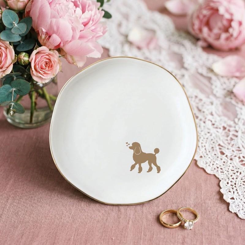 Poodle Jewelry Dish Tray for Dog Lover,Ceramic Trinket Tray, Key