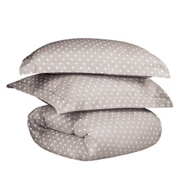 Superior Cotton Blend 600 Thread Count Duvet Cover Set, Polka Dot Design, includes 1 Duvet Cover with Button Closure 2 Pillow Shams, Luxury Bedding, Sateen Weave, Full/Queen, Light Grey