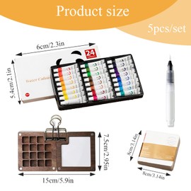 LIUYIDM Pocket Watercolour Set 15 Grid Travel Watercolour Set 24 Colours Mini Watercolour Travel Set, Portable, with Watercolour Paper Drawing Book, Clip and Watercolour Pen