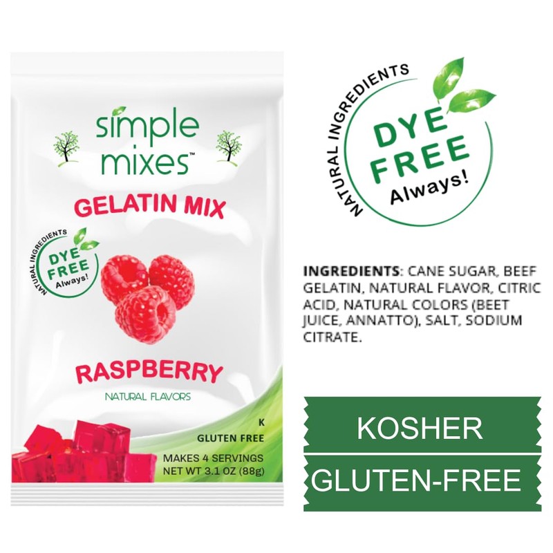 Simple Mixes Natural Gelatin Dessert, Raspberry, Healthy Snack, Dye-Free, No