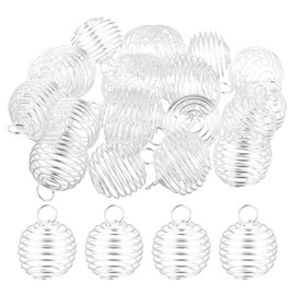 sourcing map 50Pcs Spiral Bead Cages Pendants, 25x20mm Stone Holder Necklace Hollow Cage Pendants for Jewelry Making Crafting, Silver Tone