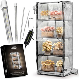 Mushroom Grow Tent with light and timer 6500k LED Grow Light, 4" vents compatible with accessories, Indoor Greenhouse with Grow Light, Martha tent for Mushroom, Indoor Green House, fits monotub & more