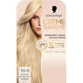 Schwarzkopf Creme Supreme 10-0 Natural Extra Light Blonde, Permanent Hair Dye, Caring Hair Dye Colouration with 3-Step Bonding System Against Damage, 100% Grey Coverage