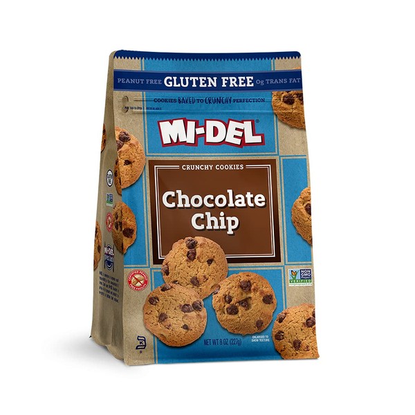Mi-Del Chocolate Chip Cookies Gluten Free - Crunchy Chocolate Cookies - Non-GMO Certified, 0g Trans Fat, Healthy Cookies (Pack of 8)