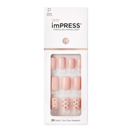 imPRESS KISS imPRESS No Glue Mani Press On Nails, Design, 'Petite Secrets', Pink, Petite Size, Squoval Shape, Includes 30 Nails, Prep Pad, Instructions Sheet, 1 Manicure Stick, 1 Mini File