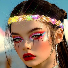 Fstrend Light up headband Elastic Rhinestone LED headbands Sparkly Crystal Head Chain for Women (Gold)