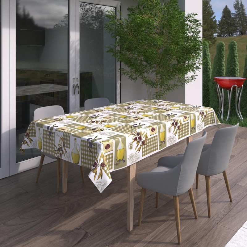Beautex Oilcloth Tablecloth Olive Square 140 x 100 cm Washable