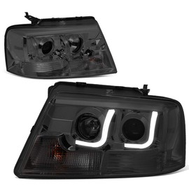 DNA MOTORING HL-3DLB-F1504-SM-CL1 LED Projector Headlight [for 04-08 Ford F150/Lincoln Mark LT], Smoked Lens Clear Corner