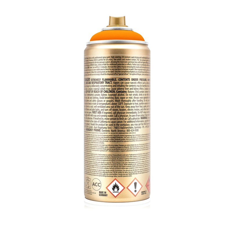Montana Cans GOLD Spray Paint, 400ml, Fluorescent, Power Orange