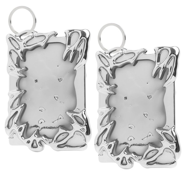 2 Pcs Electroplate Photocard Holder Keychain – Irregular Silver Plastic