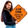 Slow Down Construction Entrance Ahead Sign, 12x12 Inches, Rust Free