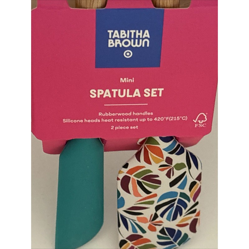 Tabitha Brown Spatula Set One Green One Leaf Pattern Mini