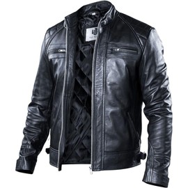 TLC Real Motorcycle Soft Leather Jacket men, Tan Perforated Cafe Racer Leather Jacket