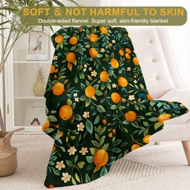 ainori Oranges and Blossoms Flannel Blanket - Lightweight Soft Cozy Unique Gifts Blankets for Kids,Adult,Women,Elegant Dark Fruit Throw,Citrus Lovers,Home Room Modern Picnic Decor 50x60in
