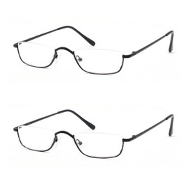 COVESATO Half Reading Glasses, Half Lens Frame Metal Readers for Women Men （2 Black,2.00）