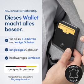 TRAVANDO SWYPE Aluminium Slim Wallet - Men's Carbon Wallet Small with RFID Protection - Small Mini Wallet Men with Money Clip - Card Case with Money Clip, black, AirTag* Money Clip