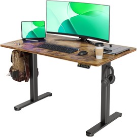 Claiks Electric Standing Desk, Adjustable Height Stand up Desk, 24x48 Inches Sit Stand Home Office Desk with Splice Board, Black Frame/Rustic Brown Top