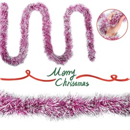 Tinsel Christmas Tree Pink & White 4 x 3 m Garland Christmas Tinsel Diameter 9 cm, Shiny Christmas Garlands Fir Garland Christmas Tree Decoration Pink Christmas Decoration Garland