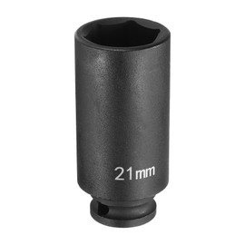 HARFINGTON Deep Impact Socket 3/8" Square Drive by 21mm Metric 6 Point Socket 65mm (2.56") Long CR-MO Steel Industrial Grade Flip Socket for Home Auto Hex Nuts Bolts Repair, Black