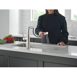 Delta Faucet Daneri Pull-Out Kitchen Faucet, Brushed Nickel Kitchen Faucets with Pull-Out Sprayer, Kitchen Sink Faucet, Faucet for Kitchen Sink with Magnetic Docking, Stainless 16879-SS-DST