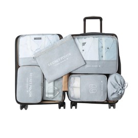 The Stylish Traveler 7 Set packing cubes for travel luggage with laundry bag organizers, compression storage shoe bag, clothing and underwear suitcase organizer bag for men and women. (Grey)