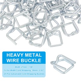 PATIKIL 25 Pcs Metal Wire Buckle Fit for 3(4 Inch(19mm) Width Cord Strapping Buckles Galvanized Metal Coating Cord Strapping Composite for Packaging Shipping, Silver
