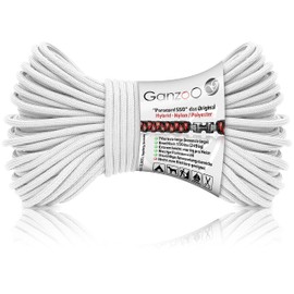 Ganzoo Paracord 550 Rope, White, 4 mm, Type 3, Nylon Polyester, Hybrid, Bracelet, Dog Lead, Dog Collar, Approx. 250 kg Breaking Load, Outdoor Rope, Camping Cord, All-Purpose Rope, 30 Metres