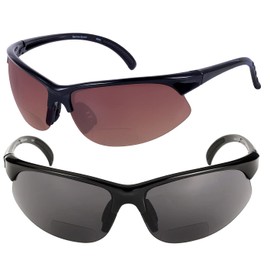Mass Vision 2 Pair of Bifocal Sport Wrap Reading Sunglasses, Outdoor Sun Readers for Men and Women (Black/High Definition Amber, 1.75, multiplier_x)