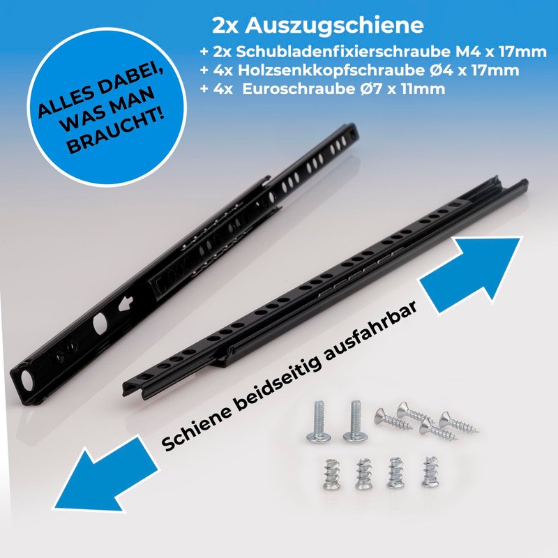 Drawer Runners 2 Pieces (1 Pair) Black Partial Extension Drawer