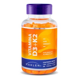 D3 + K2 | Vitamina D3 + K2 + Omega 3 | 180 Cápsulas | Maklen