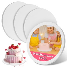 Cake Boards 14 Inch Round – 4 Pack 1/2 Inch Thick Cake Drums with Full Wrapped Edges, Corrugated Cake Base Board for Wedding, Party, Baking & Multi-Layer Cakes (White)