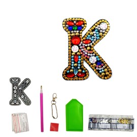 MEDOYOH DIY Letters "K" Diamond Painting Key Chains, Double-Sided Retro DIY Diamond Painting Kits Keychain, DIY Letters Art Craft Crystal Diamond Keyring Kits for Key Chain Pendant Bag Decor Brooch