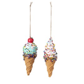 Napco Set of 2 Fun & Whimsical Holiday Decorations with Sprinkles & Cherry for Dessert Lovers 5.25 Inch Sweet Treats Ice Cream Cone Christmas Ornaments - Set of 2