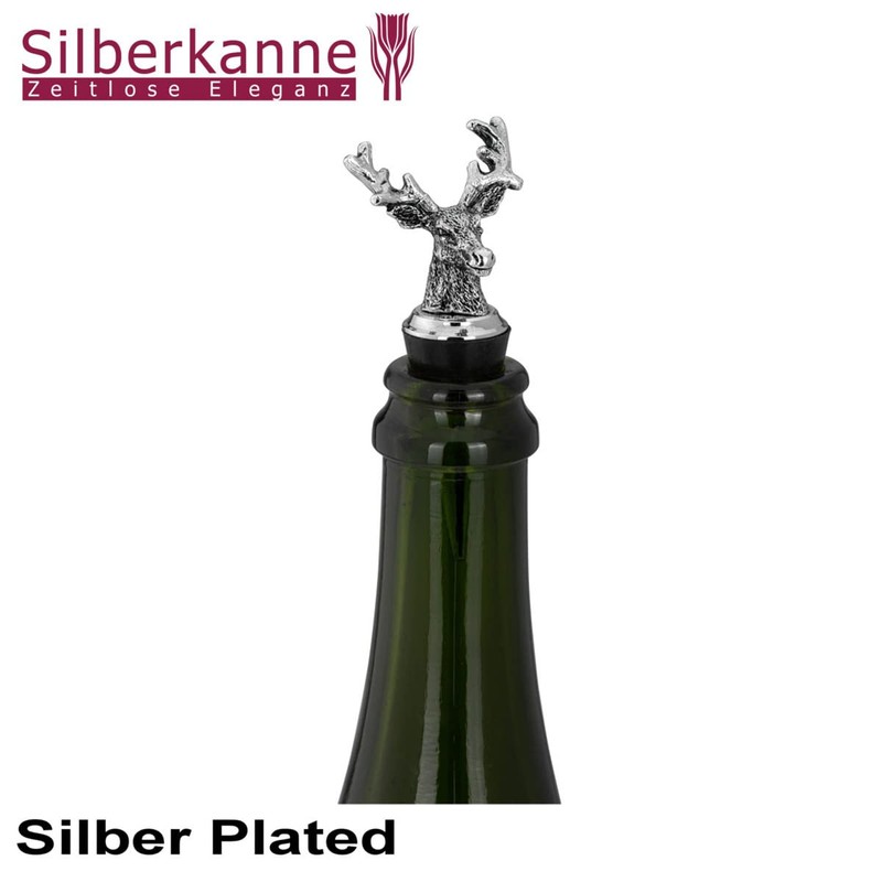 SILBERKANNE Bottle Stopper Cork Stopper Deer L 9 cm Chrome-Plated