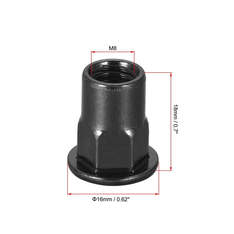 sourcing map M8 Rivet Nuts, Thread Half Hexagonal Carbon Steel