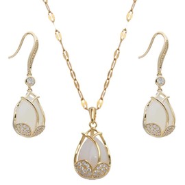 Set Collar Y Aretes De Tulipan Elegantes para Mujer joyería Dama Regalo aniversario joyería flor - INCLUYE CAJA DE REGALO