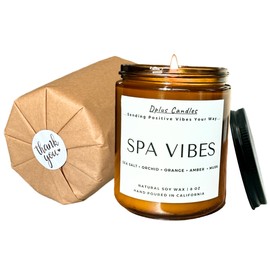 Spa Vibes | Sea Salt, Orchid, Orange and Musk Candles for Home Scented | Soy Candle Gift for Women | Beach Home Decor | 8 oz jar | Made in the USA | Dplus Candles
