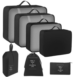 7-Piece Suitcase Organiser Set, Waterproof Packing Cube Suitcase Organiser Set, Suitcase Organiser, Small Travel Organise with Cosmetic Bag, Shoe Bag, Travel Organiser Packing Bags for Suitcases