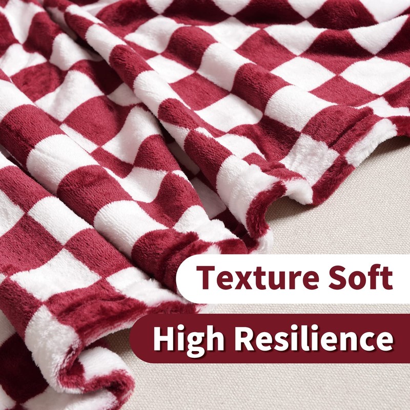 FY FIBER HOUSE Checkered Flannel Fleece Throw Blanket Soft Cozy