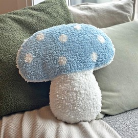 Dreamstall Mushroom Throw Pillow Tufted Decorative Cushion 15” x 15” – Decor for Bed, Couch, Living Room (Blue)