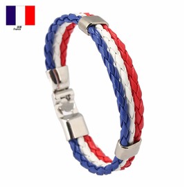Caiyao Handwoven Flag Leather Bracelet Multicolor National Flag PU Leather Bracelet Wrap Bangle with Alloy Clasp for Women Men Wristband Jewelry-France