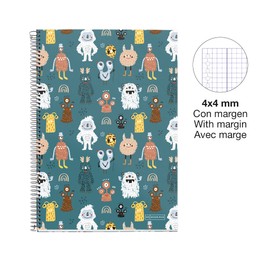 Miquelrius - Notebook 4x4mm Grid with Margin Folio Size 80 Sheets 70g Monsters