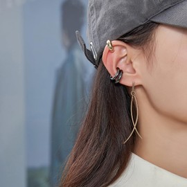 Preskiers Ear Cuffs for Women,Ear Cuff, Chunky Huggie Hoop Earrings,Cartilage Upper Non Piercing,14k Gold and Silver Set 2pcs