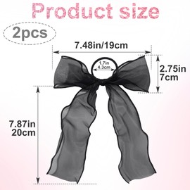 STSTR 2Pcs Large Bow Hair Ties, Black Organza Ribbon Bow Hair Scrunchies for Women, Elegant Long Tail Bowknot Ponytail Holder French Hair Accessories for Wedding, Parties, Festivals