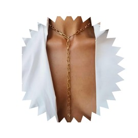 Vacaonio Boho Paperclip Y Lariat Necklace Gold Paperclip Y Necklace Paperclip Chain Choker Necklace Long Paperclip Drop Necklace Jewelry for Women