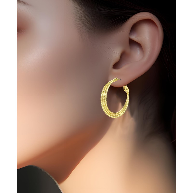 Yumay 9ct Gold Filled Hoop Earrings,3 Layer Earrings with Diamond