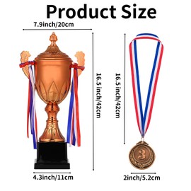 Award Trophy 16.5 Inch Large Winner Trophy Cup and Award Medal with Ribbon for Kids and Adults for Sports, Competitions, Tournaments (Bronze)