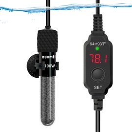 auomii Small Submersible Aquarium Heater,Adjustable Mini Fish Tank Heater 25/50/100/150/200/300 Watts with External Temperature Controller, LED Display, Smart Memory, Used for 1-60 Gallons (100W)